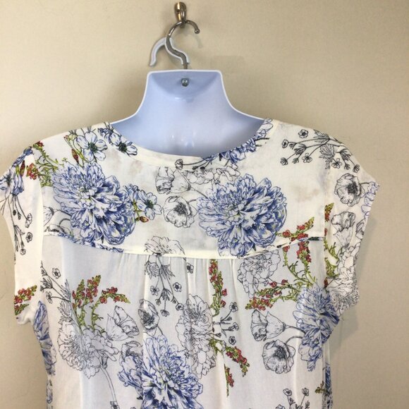 daniel rainn White Floral Print Sheer Loose Fit Blouse Shirt - Picture 8 of 8